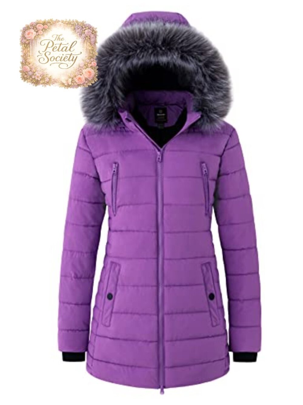 Women's Warm Puffer Winter Coat Quilted Parka Faux Fur Hood
